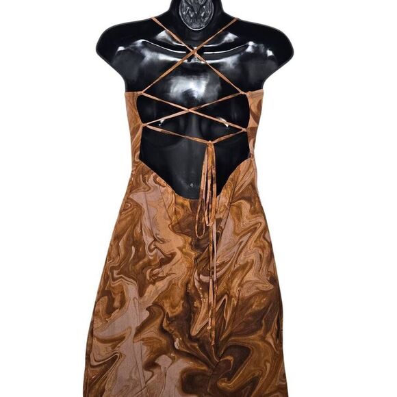 Urban Outfitters Dress Size Small Tan and Brown Y2K Marble Tie Back - Picture 5 of 6